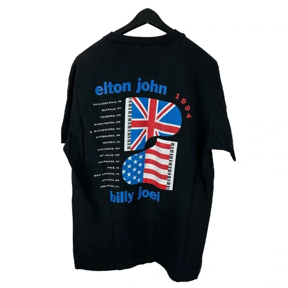 Vintage 1994 Billy Joel X Elton John Music Band Tour Black Graphic Shirt Size XL Tees - Short Sleeve